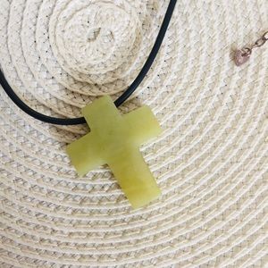 Green Stone Cross Necklace stocking stuffer